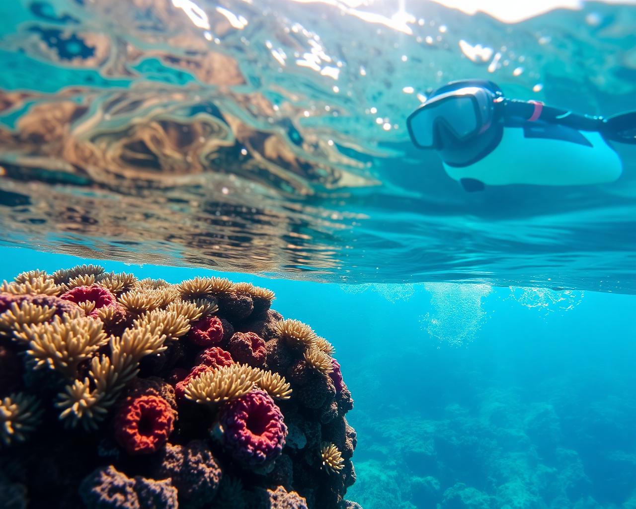 Snorkeling with tropical marine life and green turtles in Blue Lagoon Bali